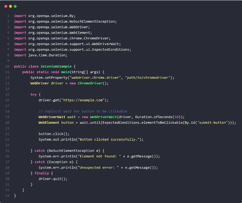 Selenium-Fehlerbehandlung Java-Beispiel