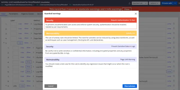 Screenshot Pega Guardrails